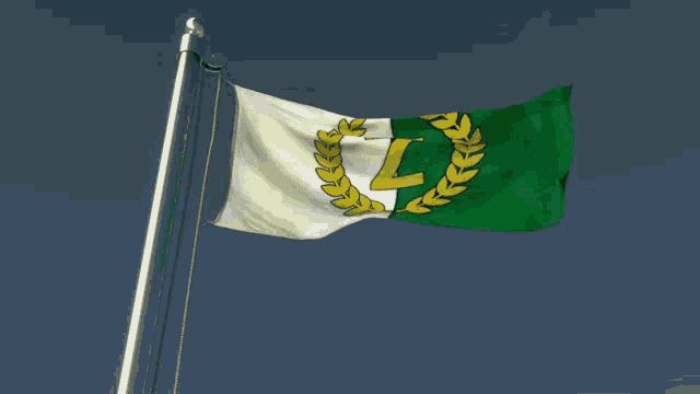 a green and white flag with a laurel wreath and the letter z on it