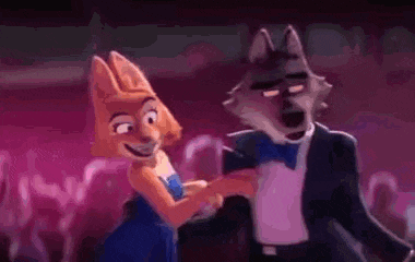 a man and a woman are dancing together in a cartoon .