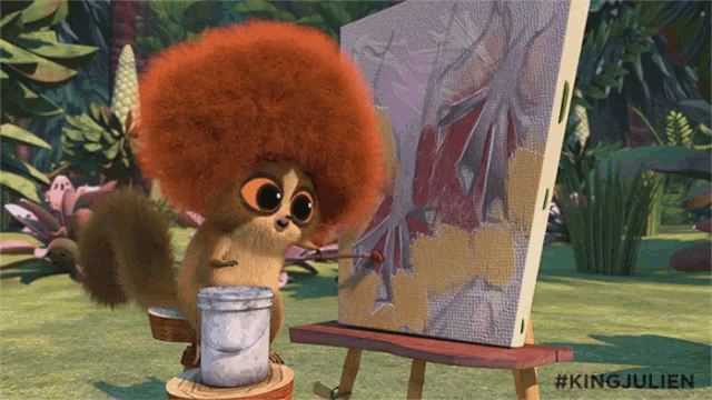 a cartoon drawing of a squirrel with an afro