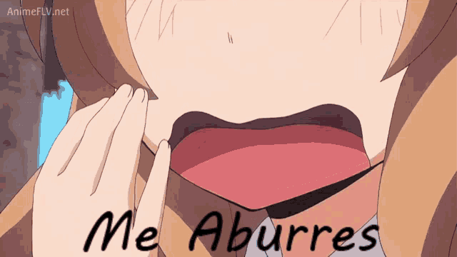 a close up of a girl 's face with the words me aburres written below her