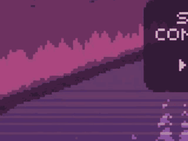 it looks like a pixel art of a sunset over a body of water with a purple background .