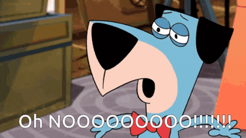 a cartoon dog with the words oh nooo on the bottom right