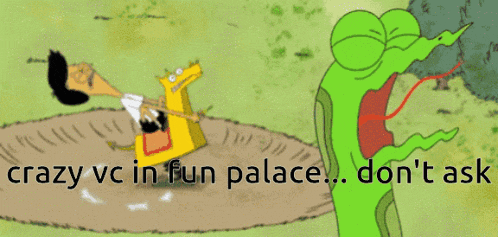 a cartoon scene with the words crazy vc in fun palace on the bottom