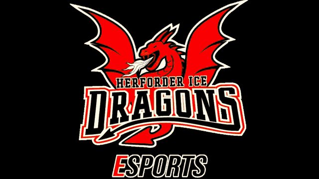 a logo for border ice dragons esports with a red dragon on a black background