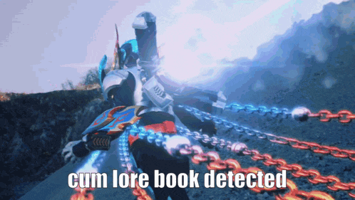 a video game character with the words cum lore book detected above him