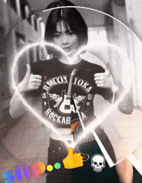 a woman wearing a shirt that says ramon toka rockab