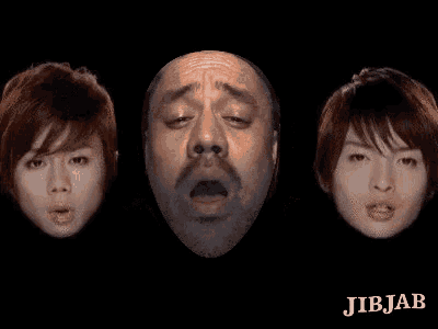 a man with a beard is surrounded by other people 's faces and says jibjab on the bottom right