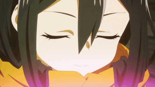 a close up of a anime character with her eyes closed