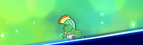 a cartoon character with green hair and a helmet is crawling on the ground .