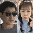 a man and a woman are taking a selfie together .