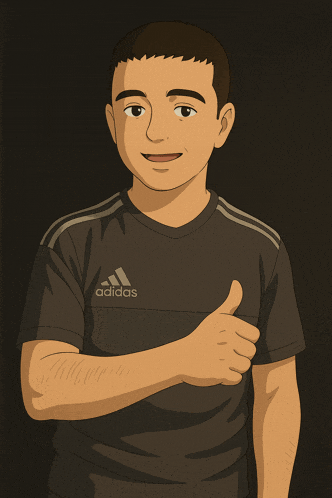 a cartoon drawing of a man wearing an adidas shirt