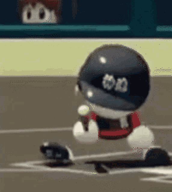 a cartoon character wearing a baseball helmet with the number 80 on it