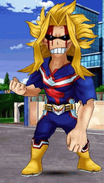 all might from my hero academia is shown in a pixel art style