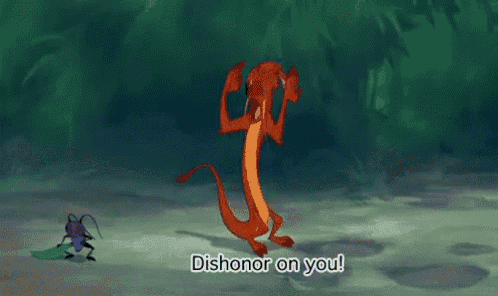 a cartoon of a dragon and a bug saying dishonor on your cow .