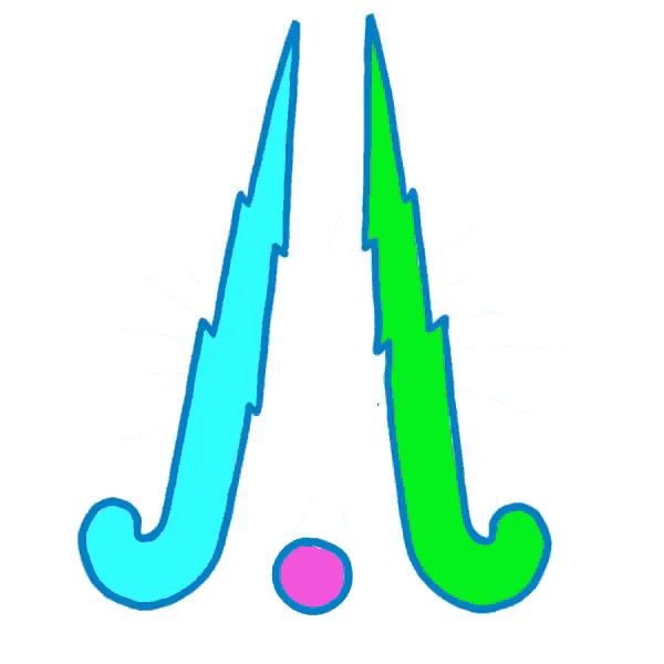 a colorful drawing of a hockey stick and ball