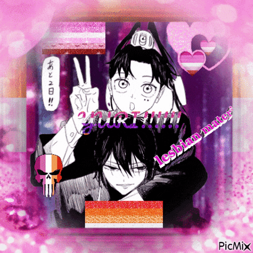 a picture of two anime characters with the words lesbian matter on the bottom right
