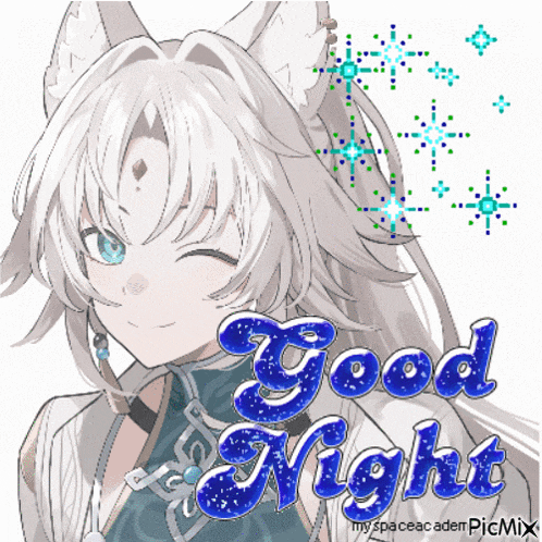 a picture of a fox girl with the words good night