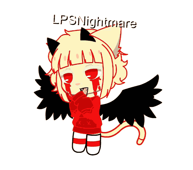 a drawing of a cat with black wings and the words lps nightmare