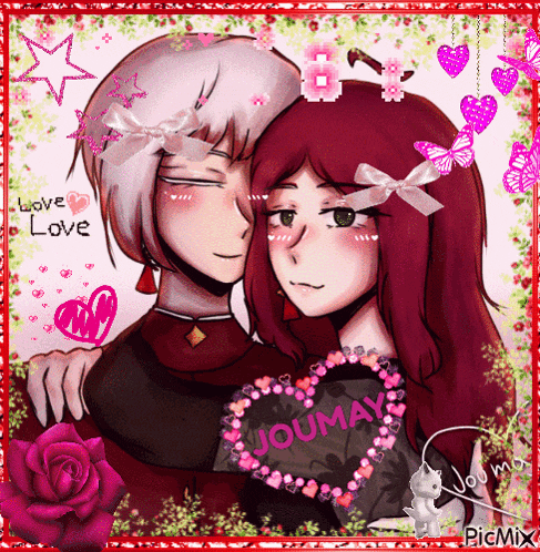 a picture of a girl and a boy with a heart that says jourmay on it