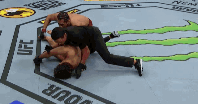 two men are wrestling in a ring with ufc written on it