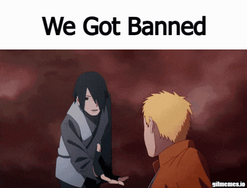 a picture of a man and a girl with the words we got banned