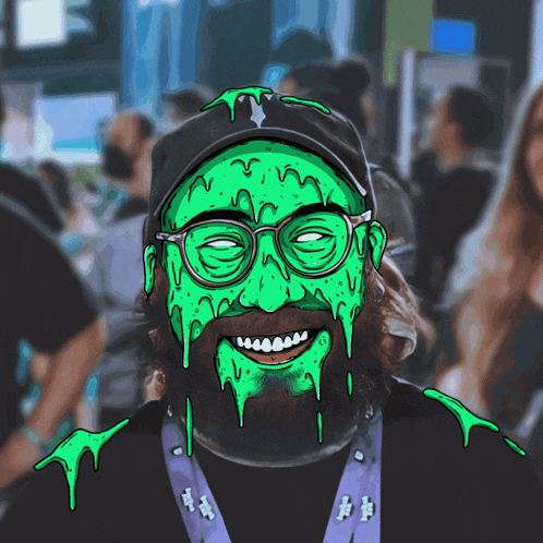 a cartoon of a man with a green face