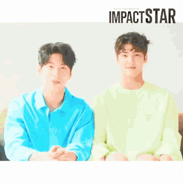 two men are sitting next to each other with the word impactstar on the bottom right