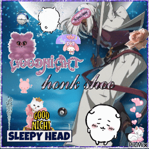 a good night sleepy head greeting with a cartoon character