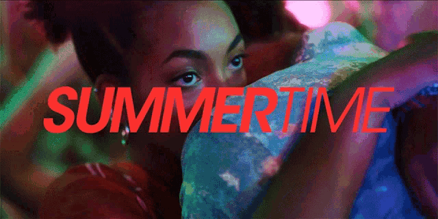 a woman covering her face with a pillow with the words summertime written above her