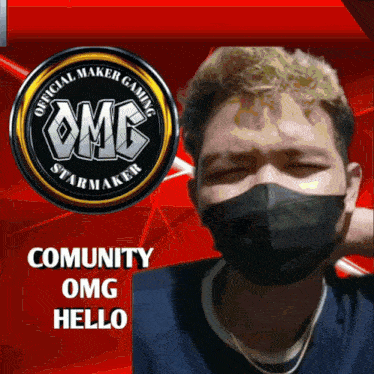 a man wearing a black mask stands in front of a logo for omg starmaker