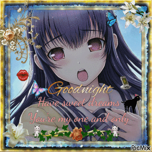 a picture of a girl with the words goodnight have sweet dreams you 're my one and only on it
