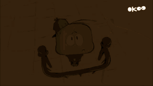 a cartoon character is sitting on a chair with the word ok on the bottom right