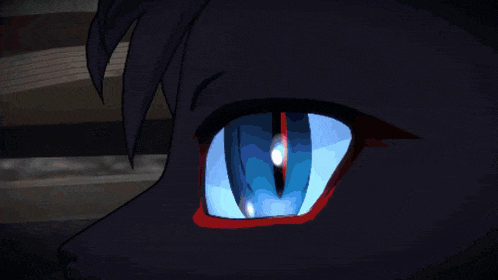 a close up of a cat 's blue eye with a red stripe