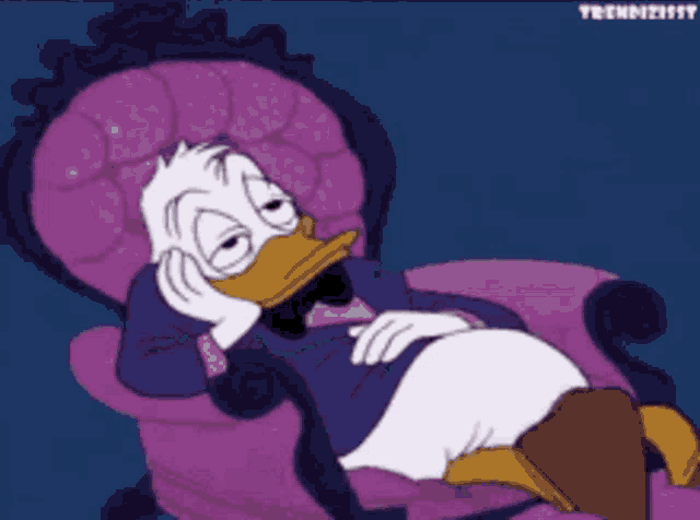 a cartoon of donald duck laying in a chair