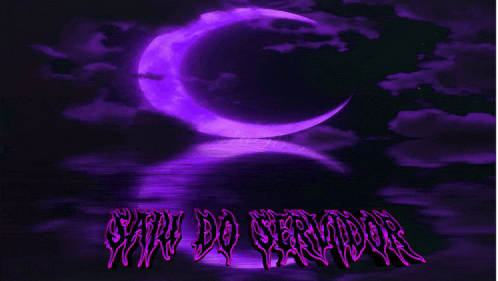 a purple crescent moon is reflected in a body of water with the words " viri do servidor " below it