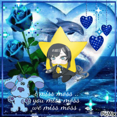 a picture of a girl with a star on her head and the words " miss moss "