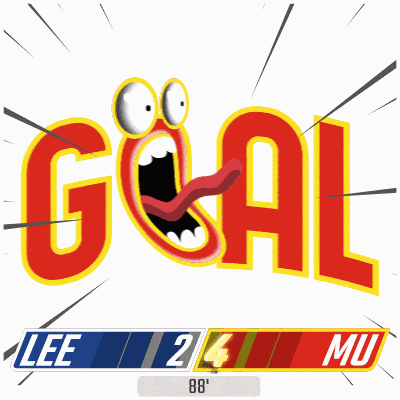 a cartoon drawing of a goal with lee 2 4 mu written below