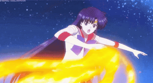 a girl in a sailor moon uniform is flying through the air while holding a yellow sphere .
