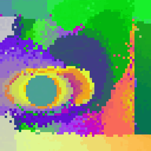 a pixel art of a circle with a yellow center