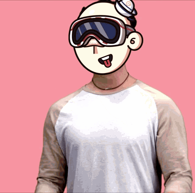 a man wearing goggles and a hat with the number 6 on his head