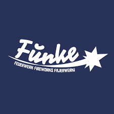 a blue background with a white logo for funke feuerwerk fireworks fajerwerki