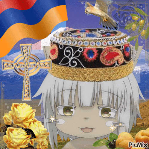 a picture of a girl with a crown on her head has the word picmix at the bottom