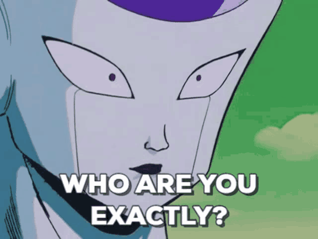 a cartoon character says " who are you exactly " in front of his face
