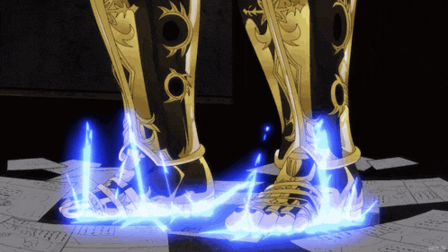 a person wearing a pair of sandals with a blue light coming out of the toes