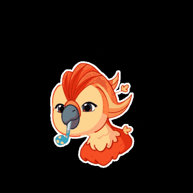 a cartoon bird with a toothbrush in its beak