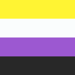 the non binary flag is yellow , white , and purple with a black stripe .