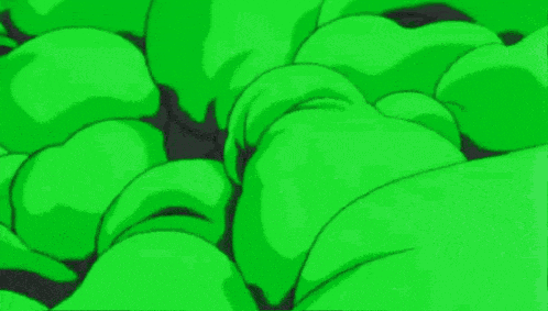 a cartoon drawing of a green plant with a black background