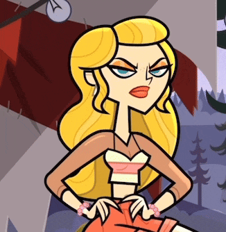a cartoon girl with blonde hair is standing with her hands on her hips looking angry