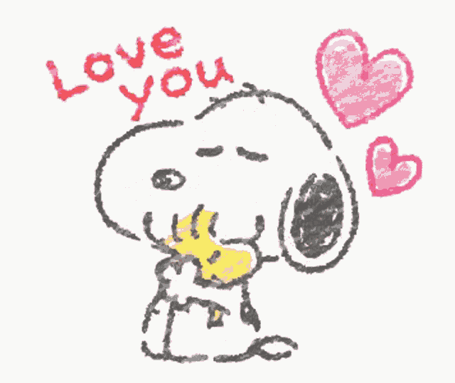 a drawing of snoopy and woodstock with the words love you above them