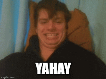 a man is making a funny face with the word yahay in front of his face